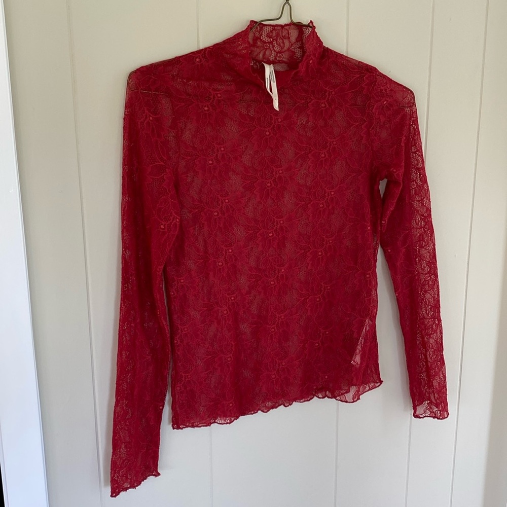 Anthropologie lace long sleeve red